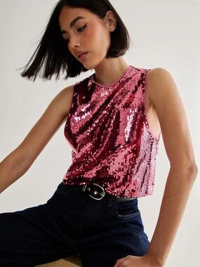 Nasty Gal Hot Pink Sequin Tank Crop Top